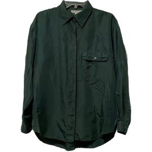 Vintage 90s Hunter Green Silk Blouse Shirt Button Front One Resource size S
